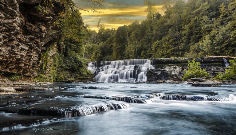 Photo by Skip Milo of Waterloo falls at sunset