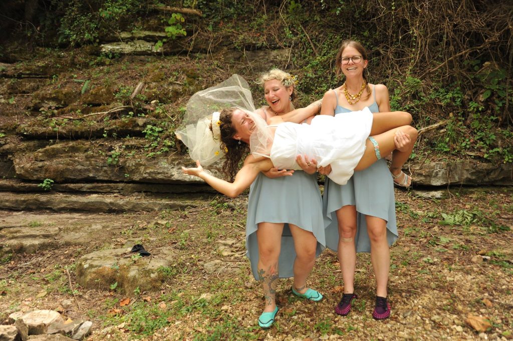 Lively and carefree moments of the bridal party.